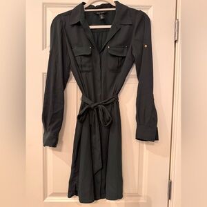 White House Black Market Dark Green Long Sleeve Dress